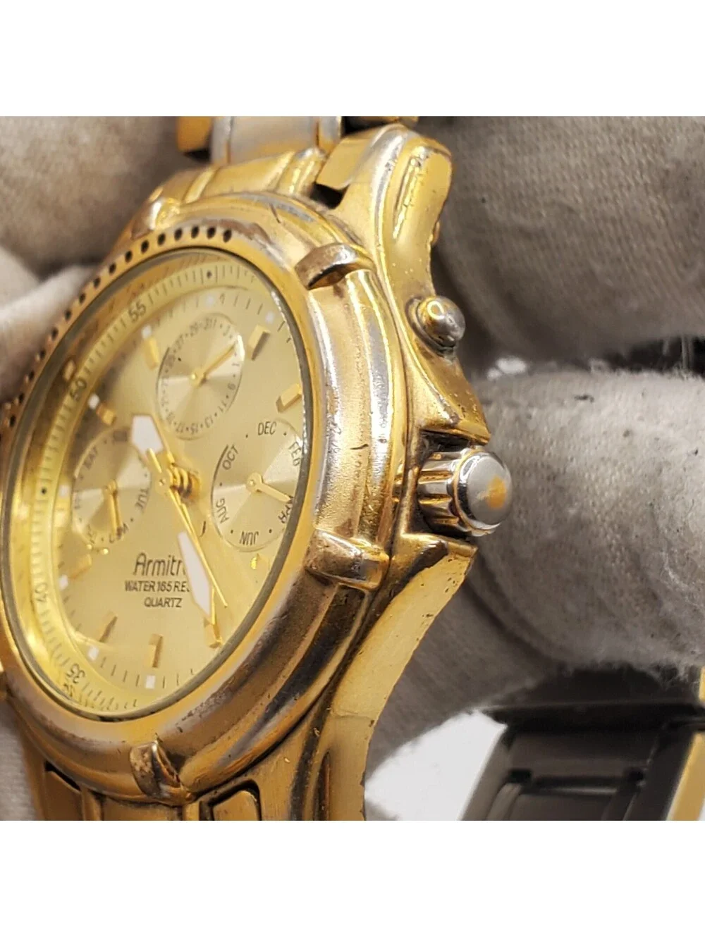Armitron Multifunction Watch Men 37mm Gold Tone Rotating Bezel New Battery